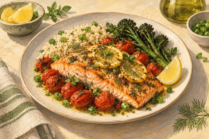 Weeknight Lemon-Dill Salmon Traybake