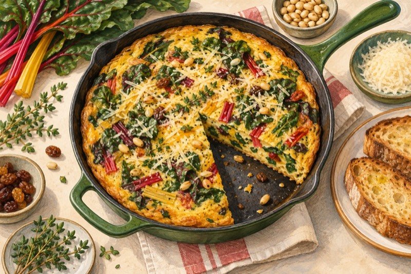 Golden Chard, Feta & Pine Nut Frittata